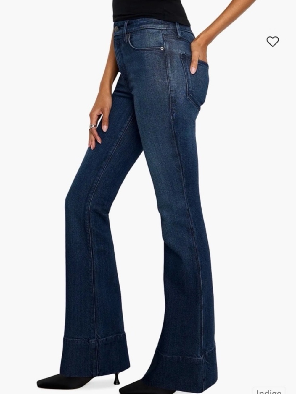 Good American Indigo High-Rise Flare Jeans - Dark Blue - Picture 3 of 7